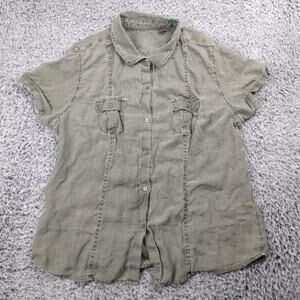 Tommy Bahama Shirt Women Extra Large Green Tropical Casual Linen Preppy Vacation